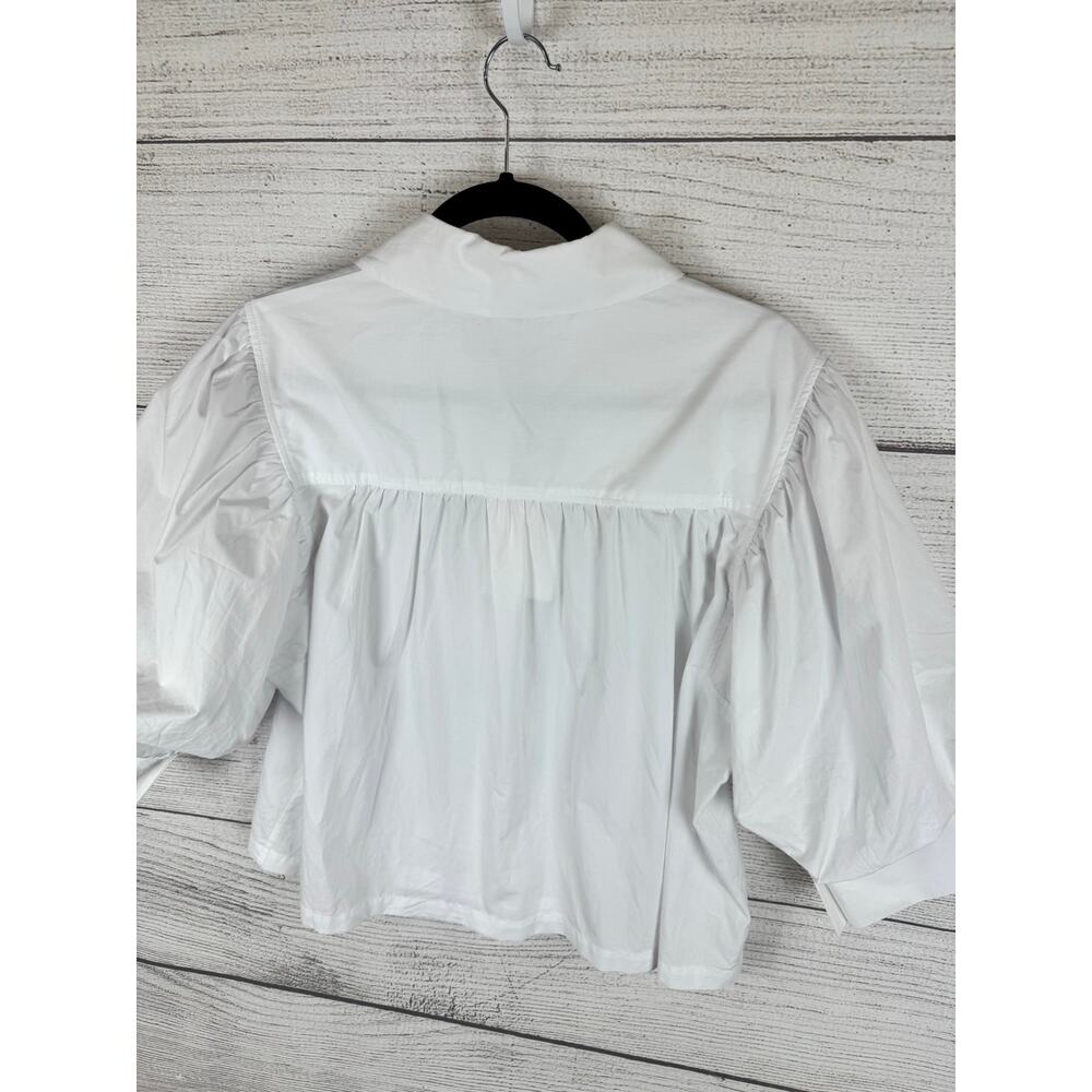 Zara Women's White Puff Sleeve Button Up Blouse Size Medium - Picture 7 of 7
